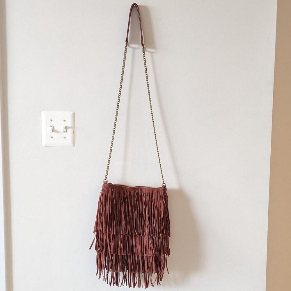Deep Orange Rust Color Boho Fringe Crossbody Bag - image 4